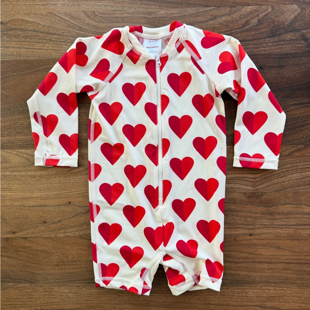 Hanna Andersson Hearts 2T 85cm Rash Guard One Piece Swimsuit